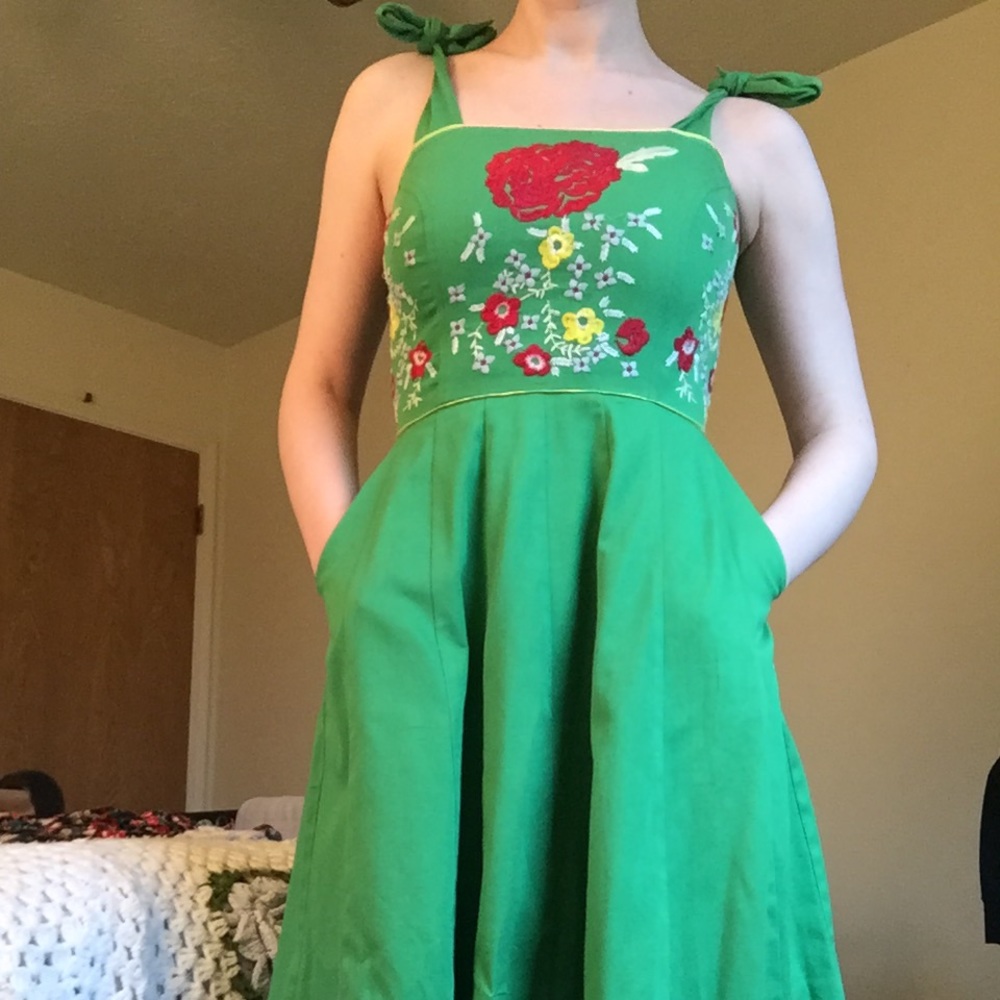 Embroidered Knitted Dove Green Dress